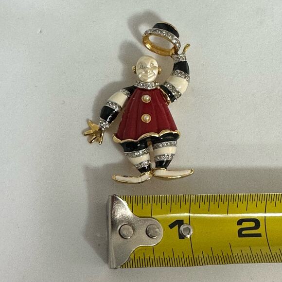 Kenneth Jay Lane Vintage Clown Brooch Pin KJL Enamel Tipping Hat Tipsy Whimsical - Picture 9 of 9